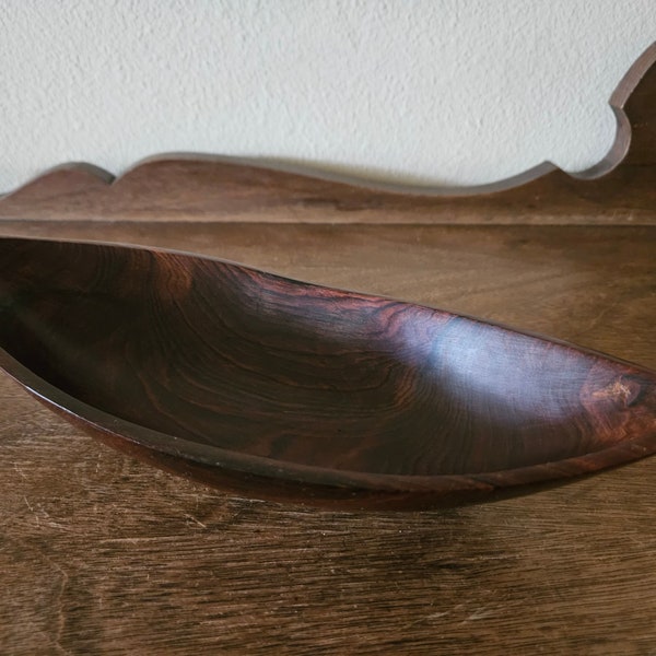 Hand Carved Wooden Boat Shaped Bowl