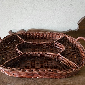 Vintage Oval Divided Wicker Tray Basket