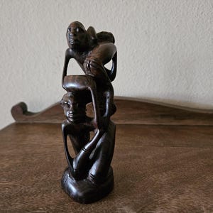 Vintage Small Ebony Wood African Makonde Tree of Life Carved Sculpture