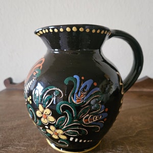 Hand Painted Folk Art Pottery Pitcher