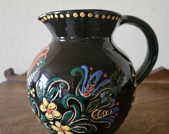 Vintage Hand Painted Hungarian Folk Art Pottery Pitcher