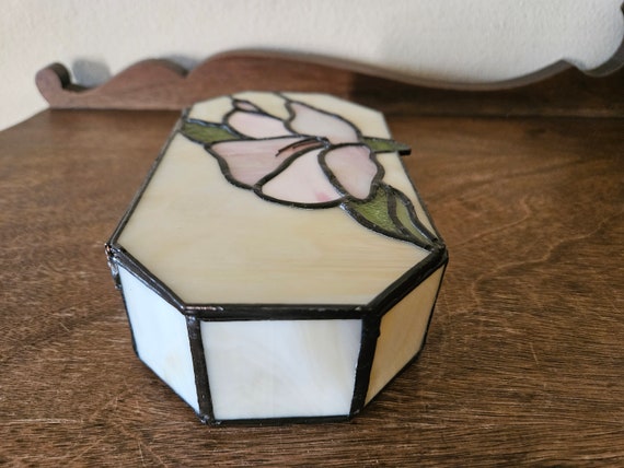 Vintage Stained Glass Jewelry, Trinket Box with M… - image 7