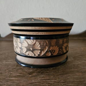 Vintage Round Wooden Hand Carved Trinket Box