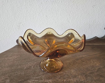 MCM Viking Glass Epic Amber Pedestal Bowl, Compote, Candy Dish
