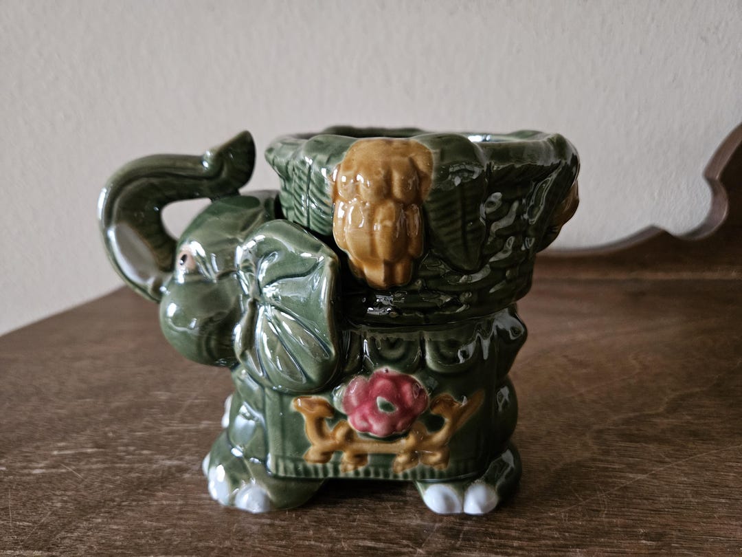 Vintage Lucky Elephant Green Ceramic Planter - Etsy