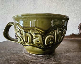 Vintage McCoy Pottery Olive Green Handled Snack Bowl #7521