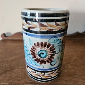 Tonala Mexico Cylinder Pottery Vase, Signed &quot;Cat Mexico 351&quot;