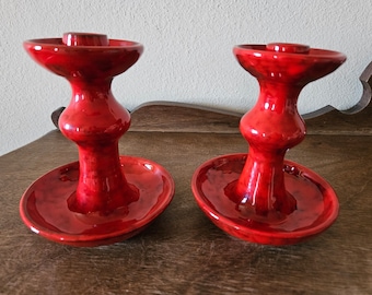 Vintage Red Italian Ceramic Candle Holders by I. Frassinessi, Pisa