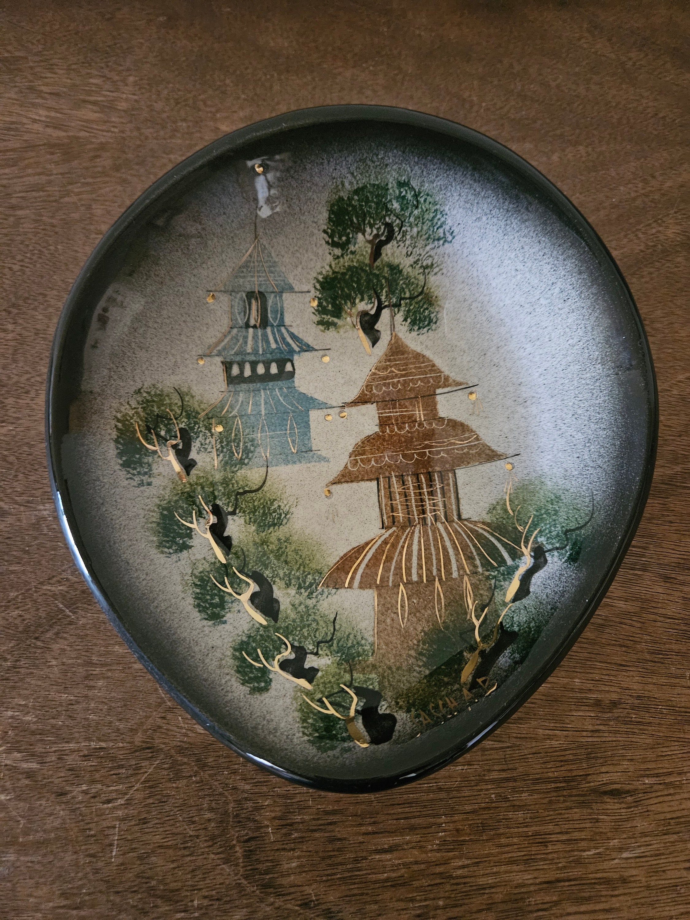 Vintage Sascha Brastoff Ceramic Bowl with Asian Style Design