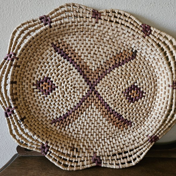 Vintage Woven Oval Straw Basket Tray