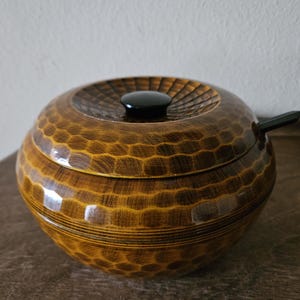Vintage Japanese Lacquer Rice Serving Bowl with Honeycomb Pattern