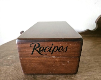 Vintage Wooden Rectangular Recipe Box