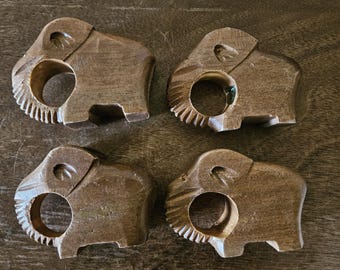 Vintage Set of Wooden Elephant Napkin Holders, Made in Phillipines