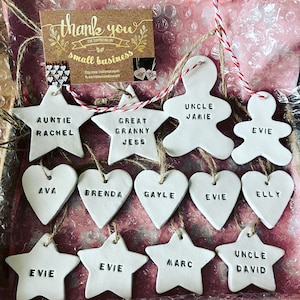 Wedding christmas dinner party place names handmade clay heart cake star oval thanksgiving image 5