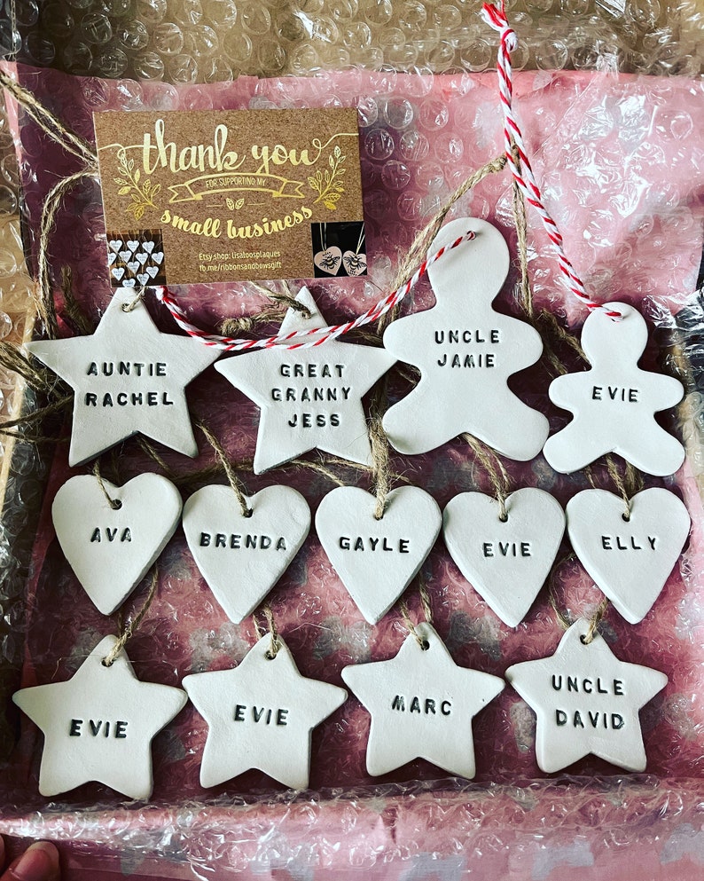 Wedding christmas dinner party place names handmade clay heart cake star oval thanksgiving image 5