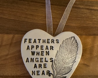 Memorial memory loved one lost rip angel white feather hanging plaque handmade and personalised christmas decoration bauble