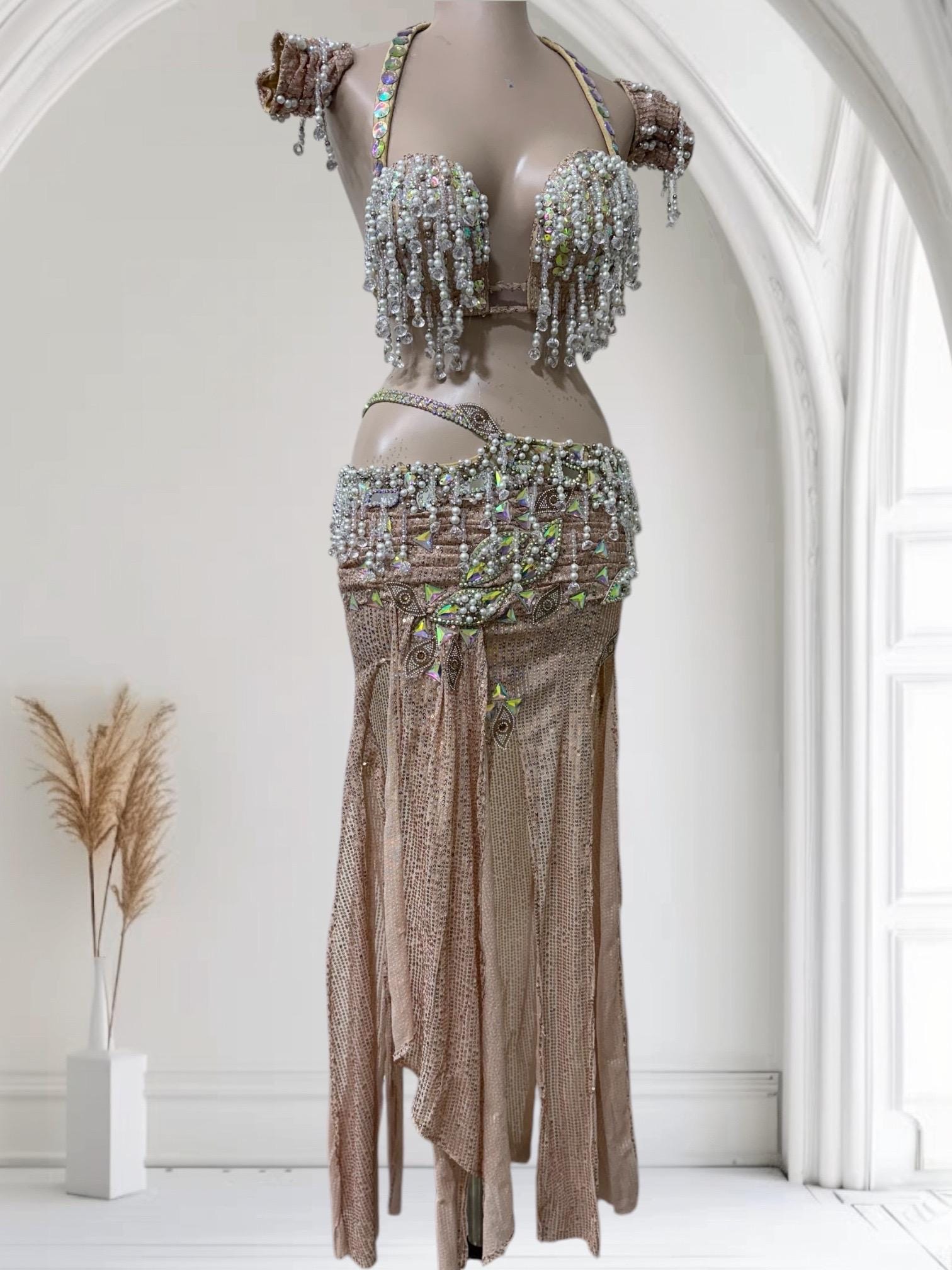 Baisdan Jupe De Danse Orientale Pour Fille, Jupe Longue En Satin Brillant Pour Danse Du Ventre, Flamenco Et Spectacles Blanc 5-7 Ans