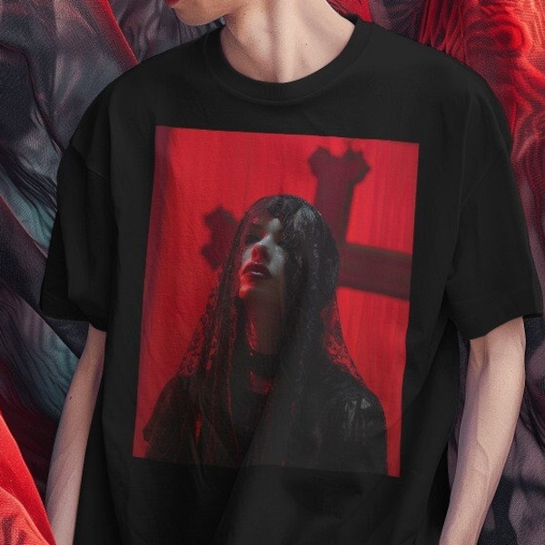 Haunting Enigma: Gothic Portrait Tee (Unisex), T-Shirt Unisex Softstyle Gift Movie Cinematic Classic Poster Model Mystery Ritual Gift