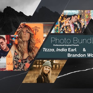 May include: Photo Bundle: Professional Inspired Presets by Tezza, India Earl & Brandon Woelfel. The image features four different people, each with a unique style, showcasing the versatility of the presets.