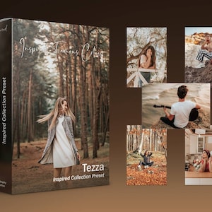 May include: A collection of presets for photo editing, called "Tezza Inspired Collection Preset". The cover image shows a woman in a white dress and a gray jacket walking in a forest. The text "Tezza Inspired Collection Preset" is on the cover.