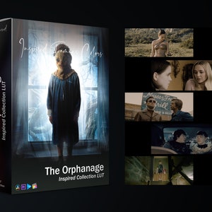 Puede incluir: Una caja para una colección de LUT inspirada en la película "El Orfanato". La caja presenta a una niña con un vestido azul de pie frente a una ventana. El texto "Inspired Famous Colors" está escrito en cursiva en la caja.
