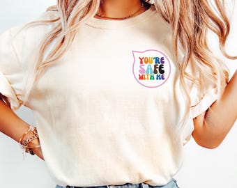 Ally LGBT Shirt,  Ally Shirt, Youre Safe With Me Shirt, LGBTQ+, Rainbow Mom Shirt, Retro Pride Shirt, LGBTQ Support Pride Month Pocket Shirt