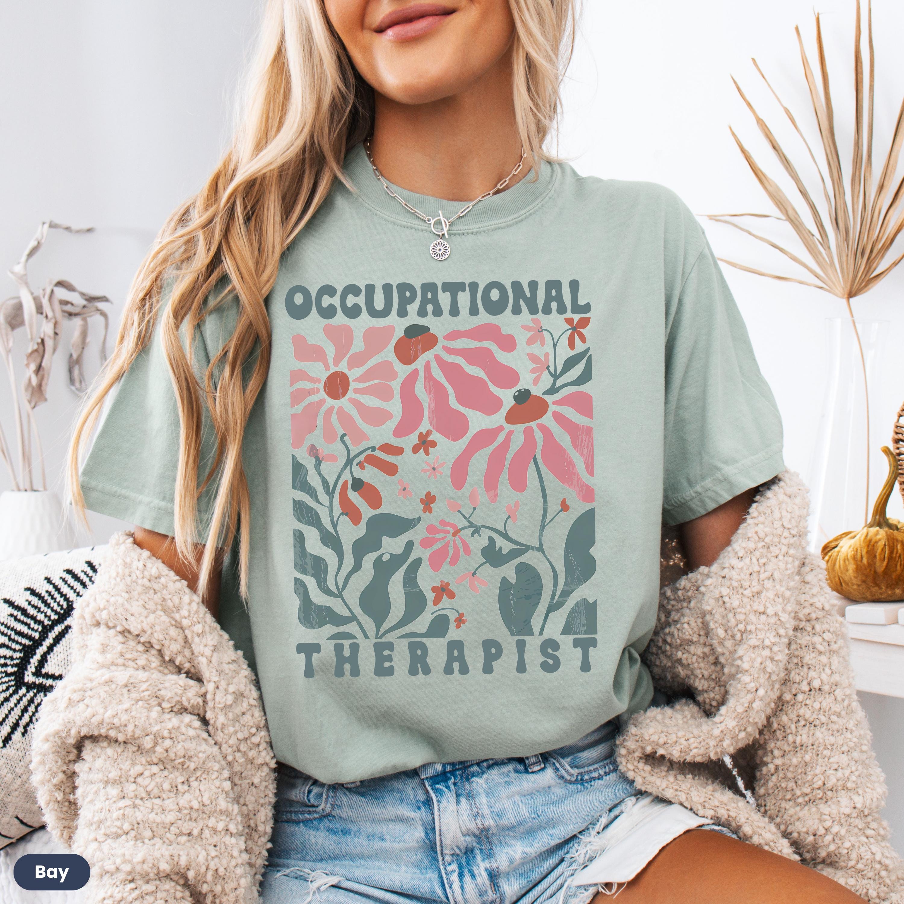 Floral Occupational Therapy Comfort Colors Shirt, Wildflower Boho Retro OT shirt, Flower Occupational Therapist Gift, OT Month, OTA Graduate