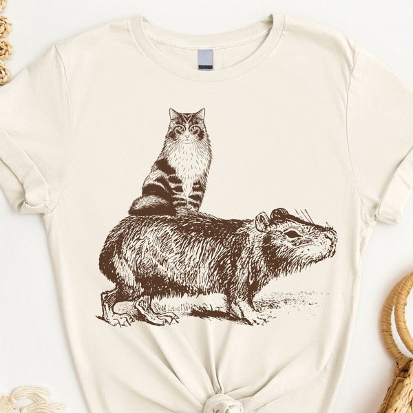 Capybara Shirt, Capybara Gift, Cat Riding Capybara T Shirt, Capybara Lover Gift, Funny Animal, Gen Z, Meme, Ironic, Shirts that Go Hard