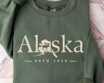 Alaska Sweatshirt, Alaska Souvenir Sweater, Alaska Gift, Alaska Sweater for Cruise,  Moose Alaska Map Crewneck, Alaska Pullover Long Sleeve