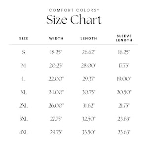 May include: Size chart for t-shirts with measurements in inches for width, length, and sleeve length. Sizes range from S to 4XL.