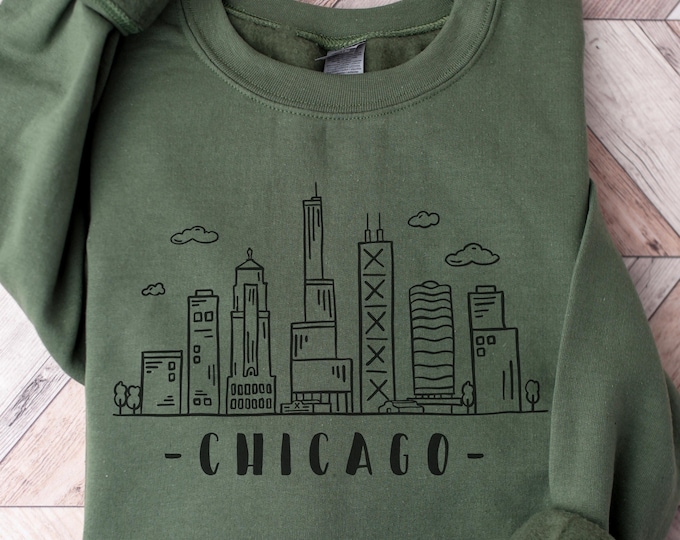 Chicago Sweatshirt, Chicago Gift, Chicago Illinois City Skyline Sweater, Chicago Crewneck Sweatshirt, Chicago Souvenir Gift for Women, Men