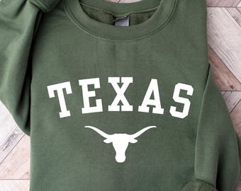 Texas Sweatshirt, Texas Gift, Texas Longhorn Sweater, Texas Bull Skull Crewneck Sweatshirt, Texan Gift, Texas Souvenir, Texas Pride