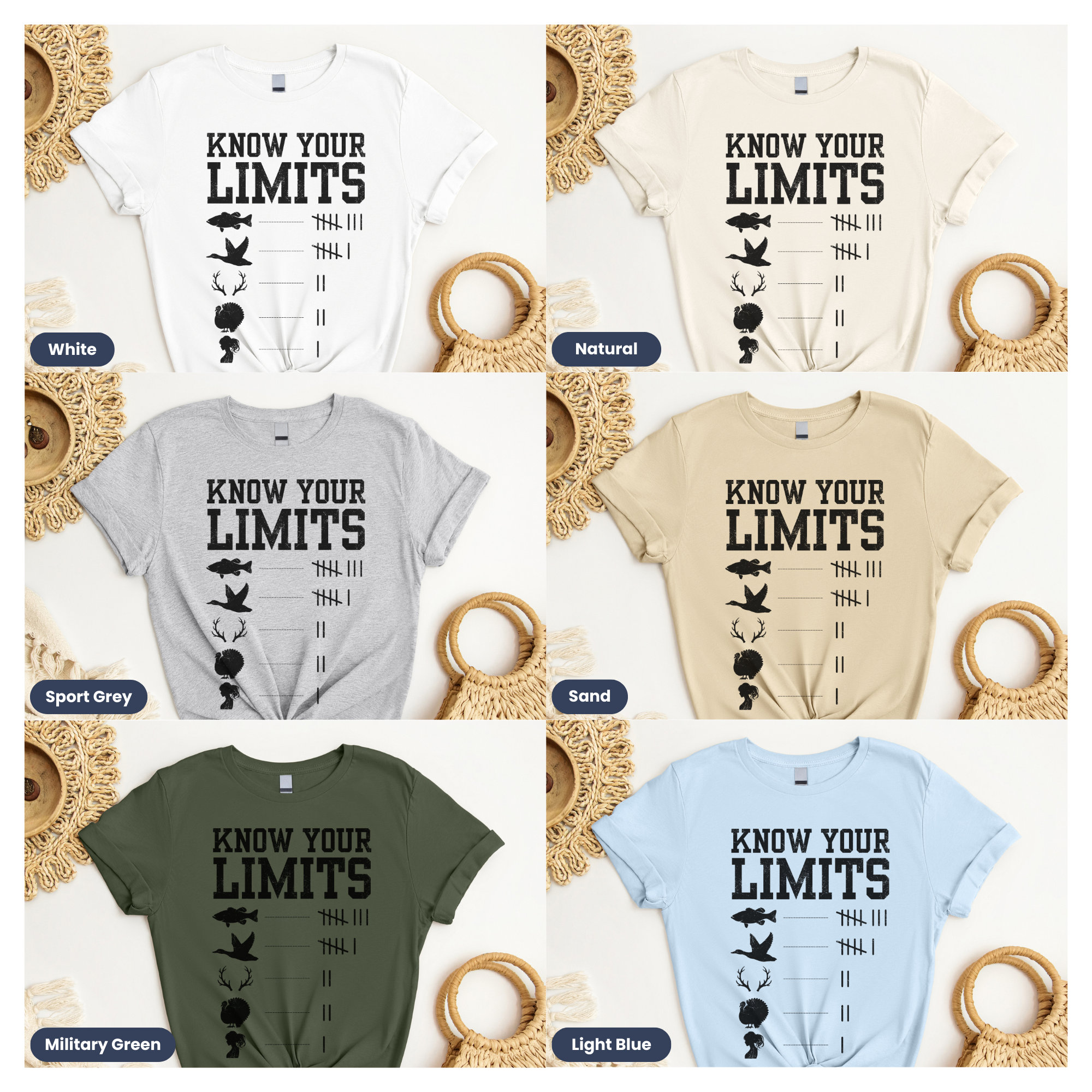 【Anyone more】Deer Stripe Collar Overfit T-shirt Know Your Limits Shirt, Deer Hunting Shirt, Fishing, Duck