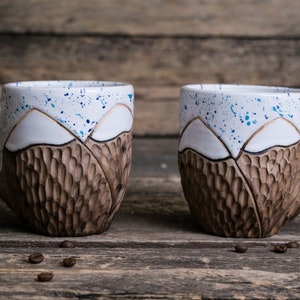 Handmade pottery mountain mugs set || Organic ceramics,  Mountain mug, Nature ceramic mugs, Pottery mugs handmade, Big stoneware mugs