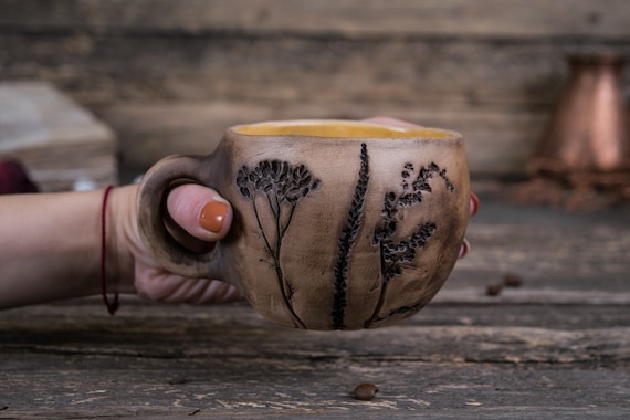 Set of Two Unique Ceramic Mugs || Handmade Pottery Mugs With