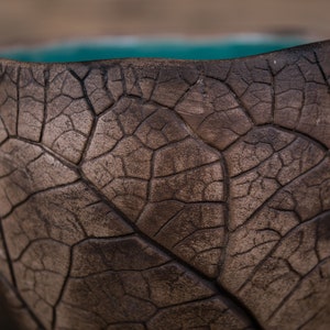 Handmade ceramic mug Pottery mug with leaf impressions, Unique leaf mug, Turquoise coffee mugs, Plant mug, Botanical mug, Nature clay mug image 6