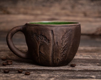 Unique ceramic floral mug || Handmade pottery mug, clay coffee mug, Nature ceramic mug, Botanical mugs, Plant mug, Wildflowers mug, Herb mug