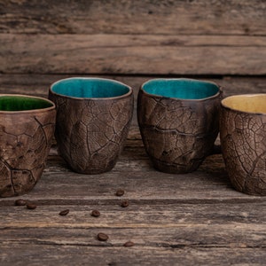 Handmade ceramic mug Pottery mug with leaf impressions, Unique leaf mug, Turquoise coffee mugs, Plant mug, Botanical mug, Nature clay mug image 9