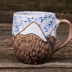 Juego de tazas de montaña de cerámica hechas a mano // Cerámica orgánica, Taza de montaña, Tazas de cerámica de la naturaleza, Tazas de cerámica hechas a mano, Tazas de gres grandes imagen 5