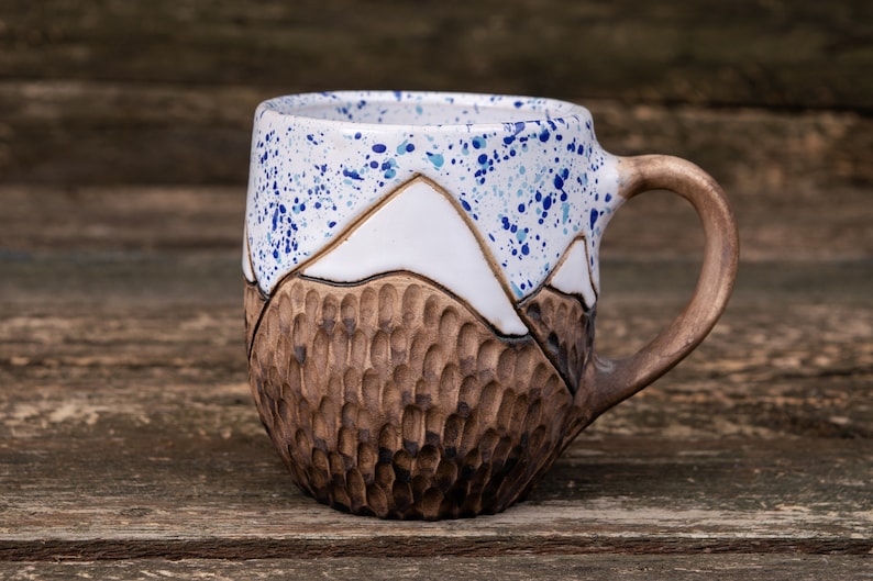 Juego de tazas de montaña de cerámica hechas a mano // Cerámica orgánica, Taza de montaña, Tazas de cerámica de la naturaleza, Tazas de cerámica hechas a mano, Tazas de gres grandes imagen 5
