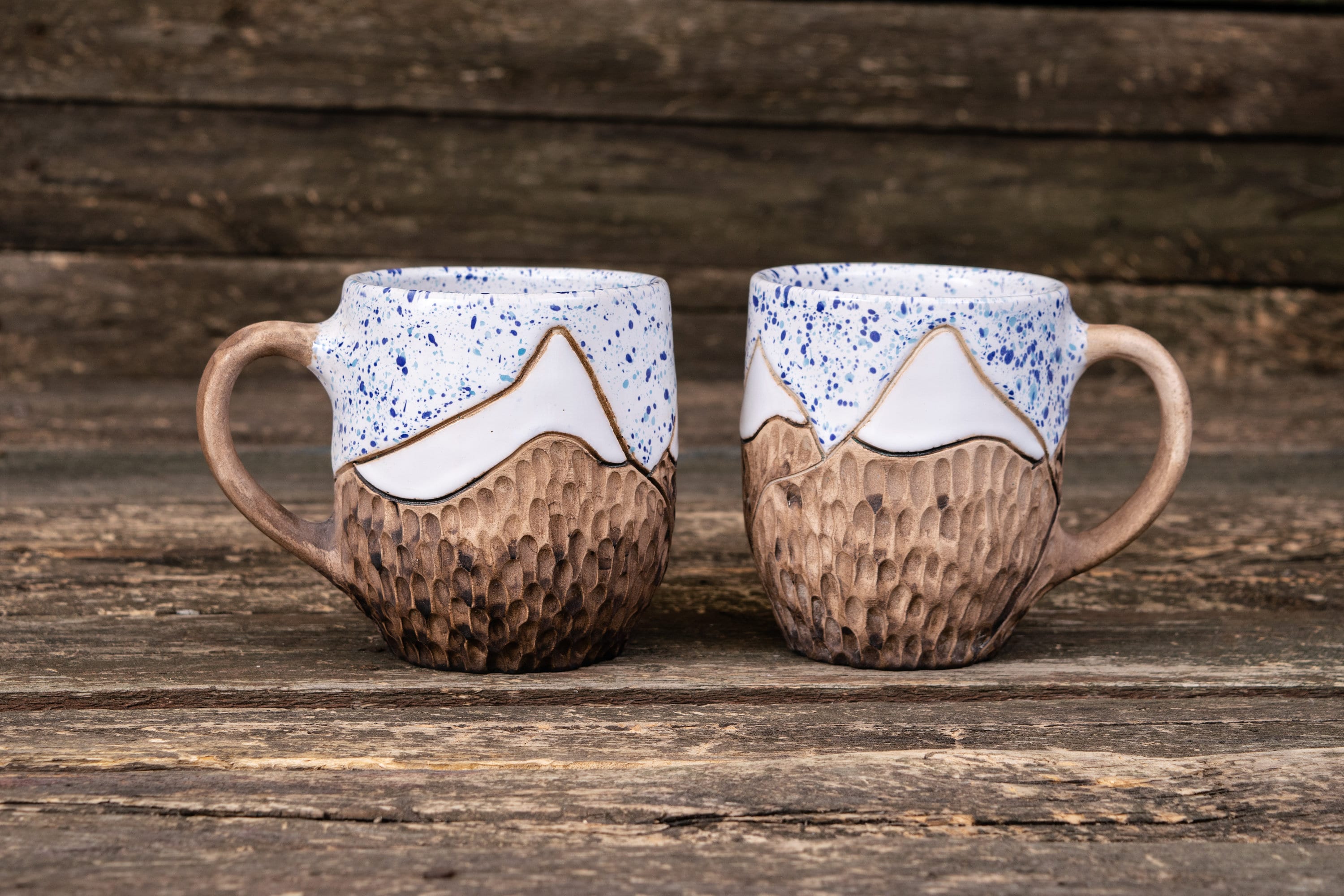 Set of Two Pottery Mountain Mugs Nature Ceramic Mug Etsy
