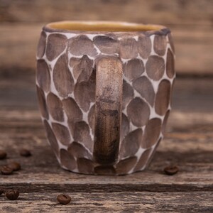 Minimalist stylish ceramic mug handmade clay mug, stoneware 11.83 oz mug, tall coffee mug, Hygge ceramic mug, yellow honeycomb mug image 2