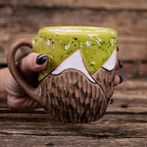 Mountain mug Ceramic mug handmade, Nature pottery, Everest mug, Ribbed handmade ceramics, Unique eco friendly ceramics, clay tea cup Green