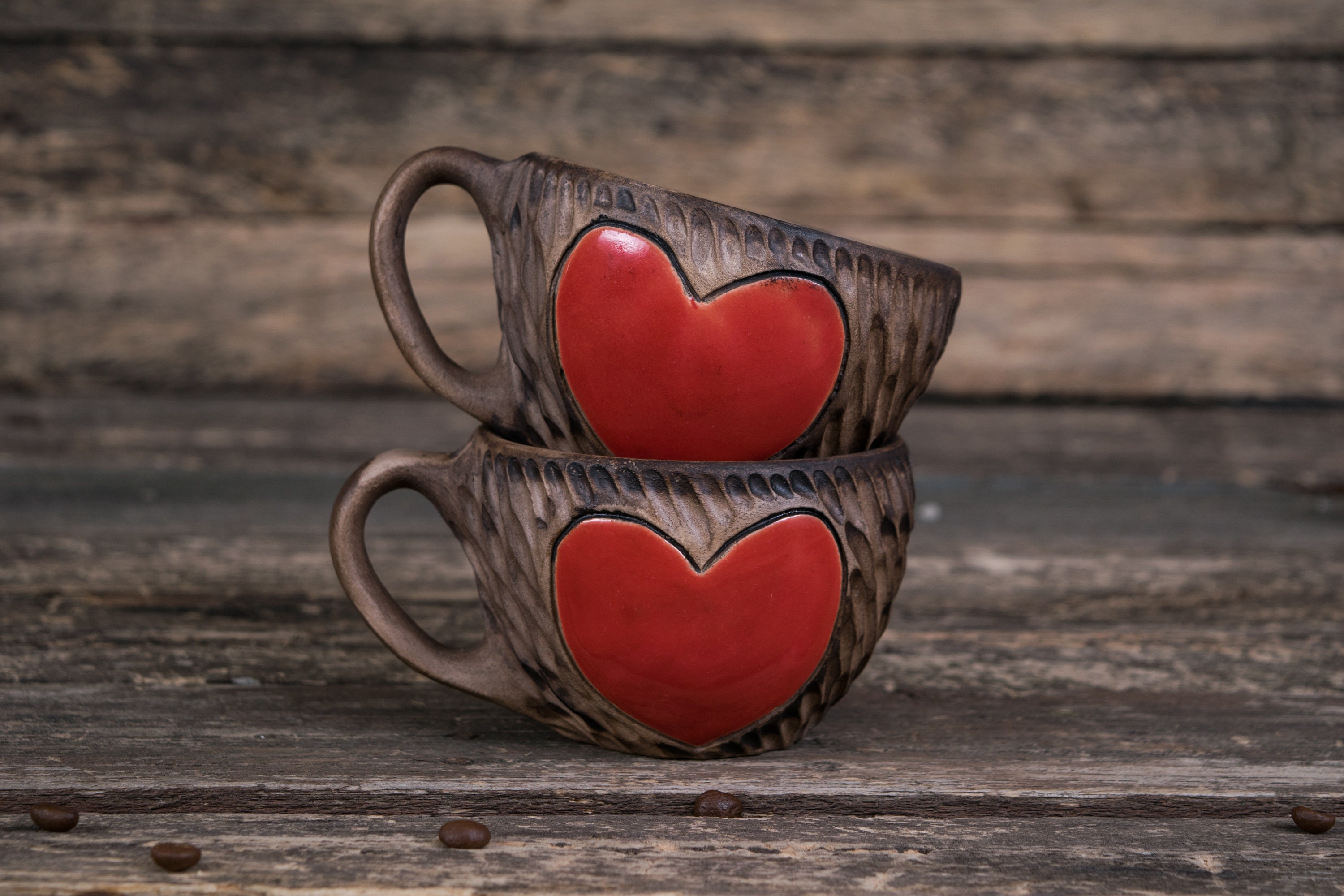 Set of two ceramic heart mugs Pottery mug Handmade ceramic Etsy