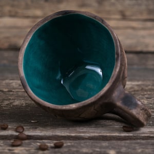 Handmade ceramic mug Pottery mug with leaf impressions, Unique leaf mug, Turquoise coffee mugs, Plant mug, Botanical mug, Nature clay mug image 4