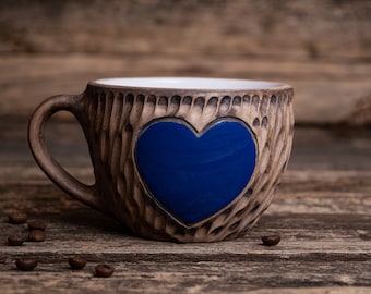 Ceramic heart mug || Love mug, Clay coffee mug, Anniversary couple gift, Valentine's day gift, Boyfriend gift, Husband gift