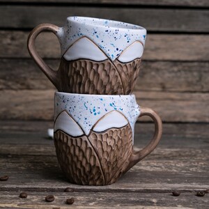 Juego de tazas de montaña de cerámica hechas a mano // Cerámica orgánica, Taza de montaña, Tazas de cerámica de la naturaleza, Tazas de cerámica hechas a mano, Tazas de gres grandes imagen 4