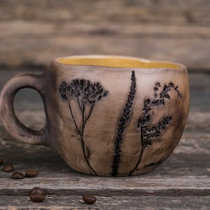 Handgemachte botanische Keramiktasse || Keramikbecher handgemachte Naturkeramikbecher Rustikale Kaffeebecher Blattkeramikbecher Pflanzenabdruckbecher, Kräuterbecher