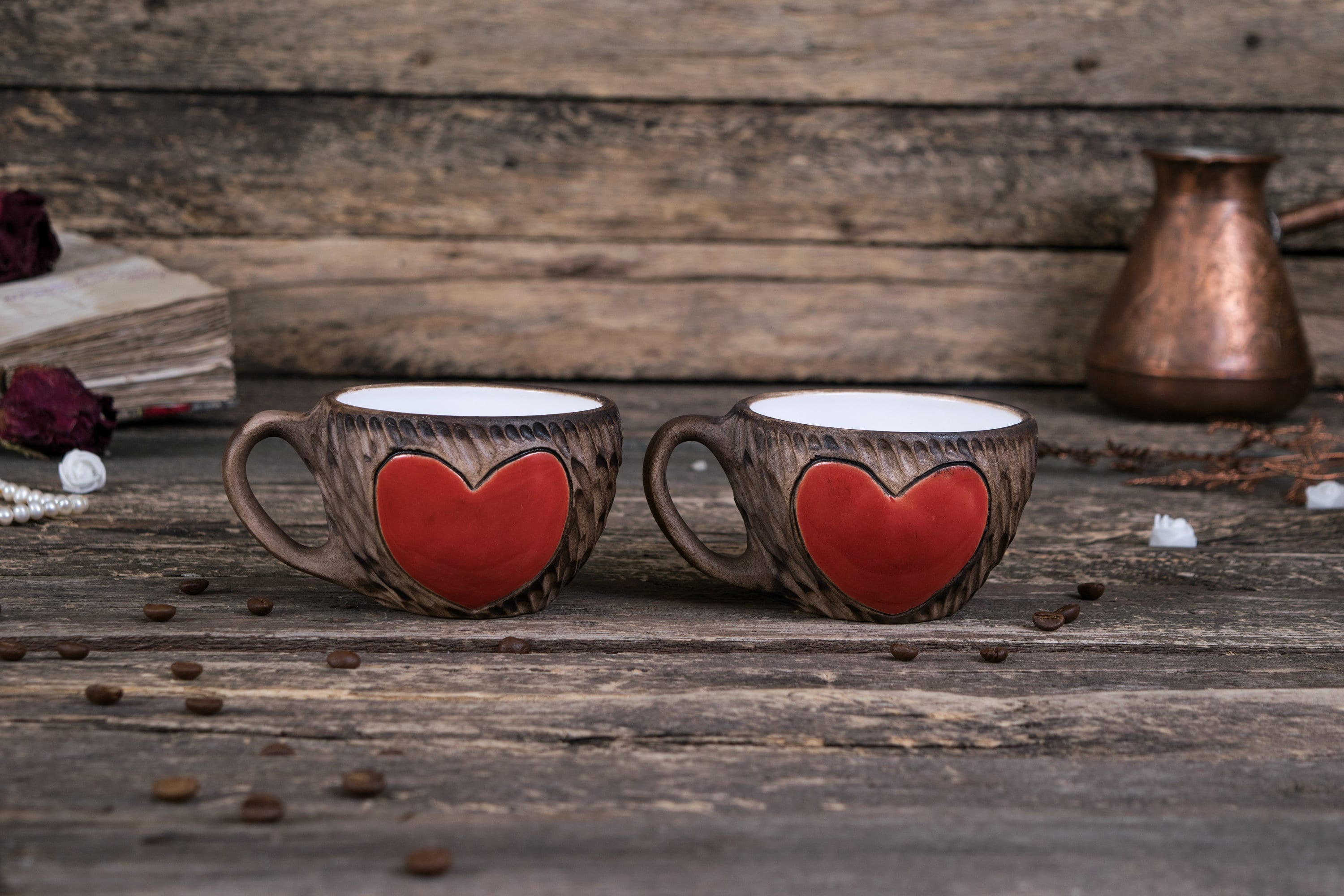 Two Heart Mugs Handmade Ceramic Mug Red Heart Mug Love Etsy UK