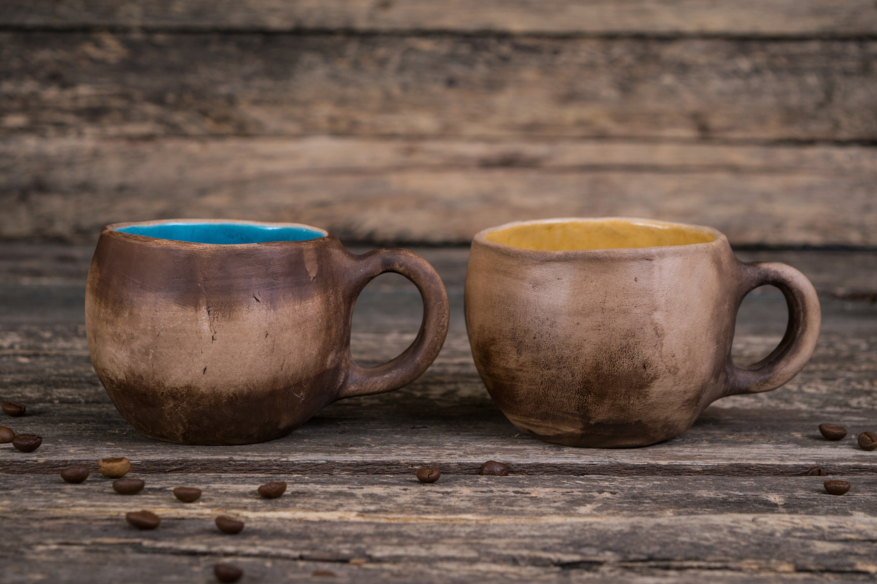 Set of Two Unique Ceramic Mugs || Handmade Pottery Mugs With